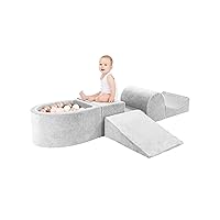 HOFISH 5-Piece Foam Playset for Toddler Children, Playset Designed Easy to Clean or Install, Children Indoor Active Climbing Crawling and Playing -(Balls NOT Included) Light Grey