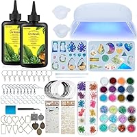 Vida Rosa UV Resin Kit 180 pcs with UV Lamp, 200g Crystal Clear, Starter Set for Jewelry Making and Coating, Earring Hook, Necklace Chain, 2 Molds Accessories, Fast Cure, Yellow Resistant