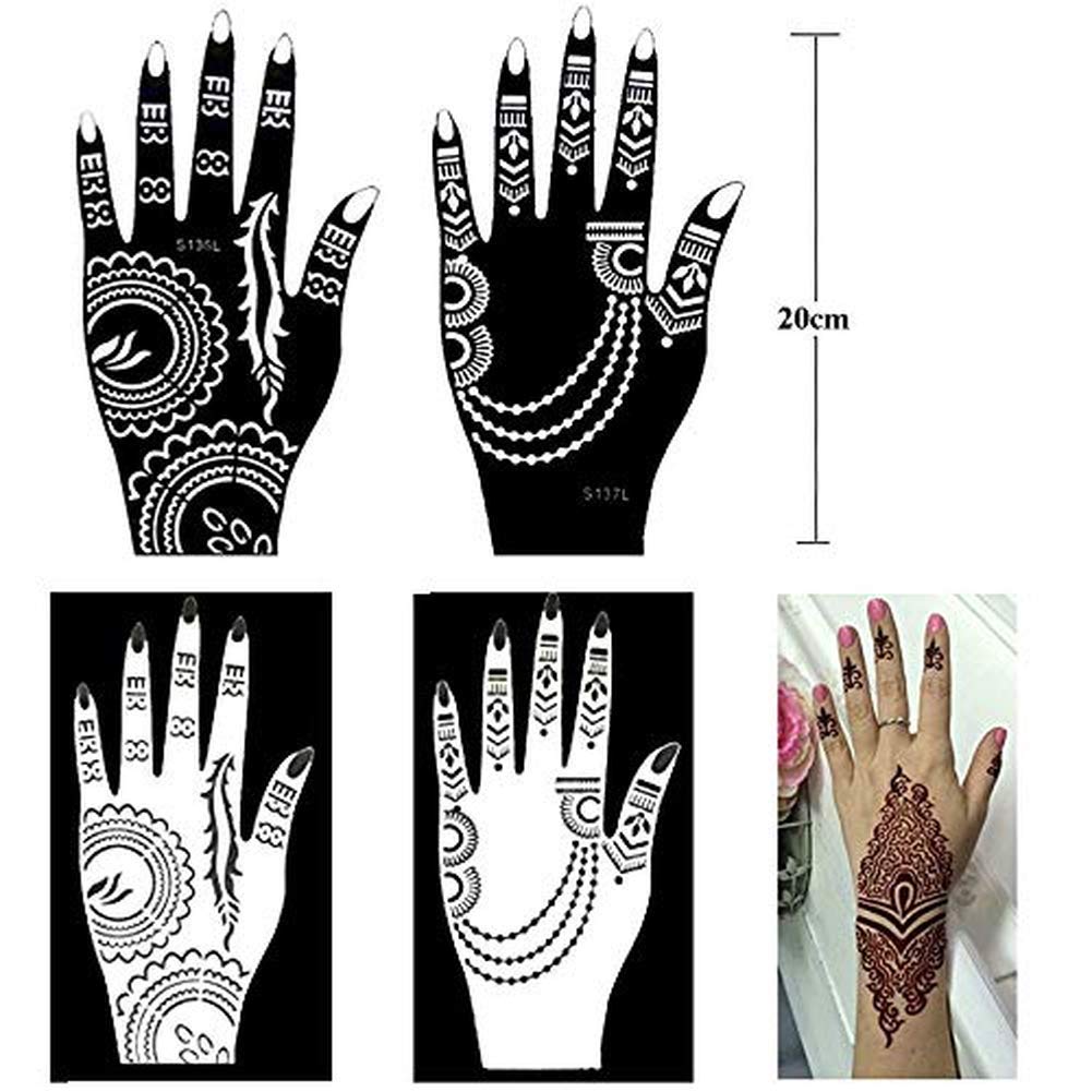 XMASIR Henna Tattoo Kit Stencils, 16 Sheets Temporary Reusable Tattoo Sets Indian Arabian Temporary Tattoo Templates Kit for Body Art Paint