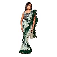 Woman mirror work Stitched Saree Blouse Cocktail Satin Georgette 1 minute sari 7549