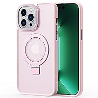Foldable Ring Case for iPhone15/15 Pro/15 Plus/15 Pro Max, [Compatible with MagSafe] with Invisible Stand, Translucent Matte Back with Metal Camera Protection Ring,Pink,15 Pro