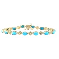 6.31 Carat Natural Blue Turquoise and Diamond (F-G Color, VS1-VS2 Clarity) 14K Yellow Gold Bracelet for Women Exclusively Handcrafted in USA