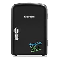 Chefman - Iceman Mini Portable Eraser Board Personal Fridge, Cools & Heats, 4L Capacity, Chills 6 12oz cans, 100% Freon-Free & Eco Friendly, Includes Plugs for Home Outlet & 12V Car Charger, Black