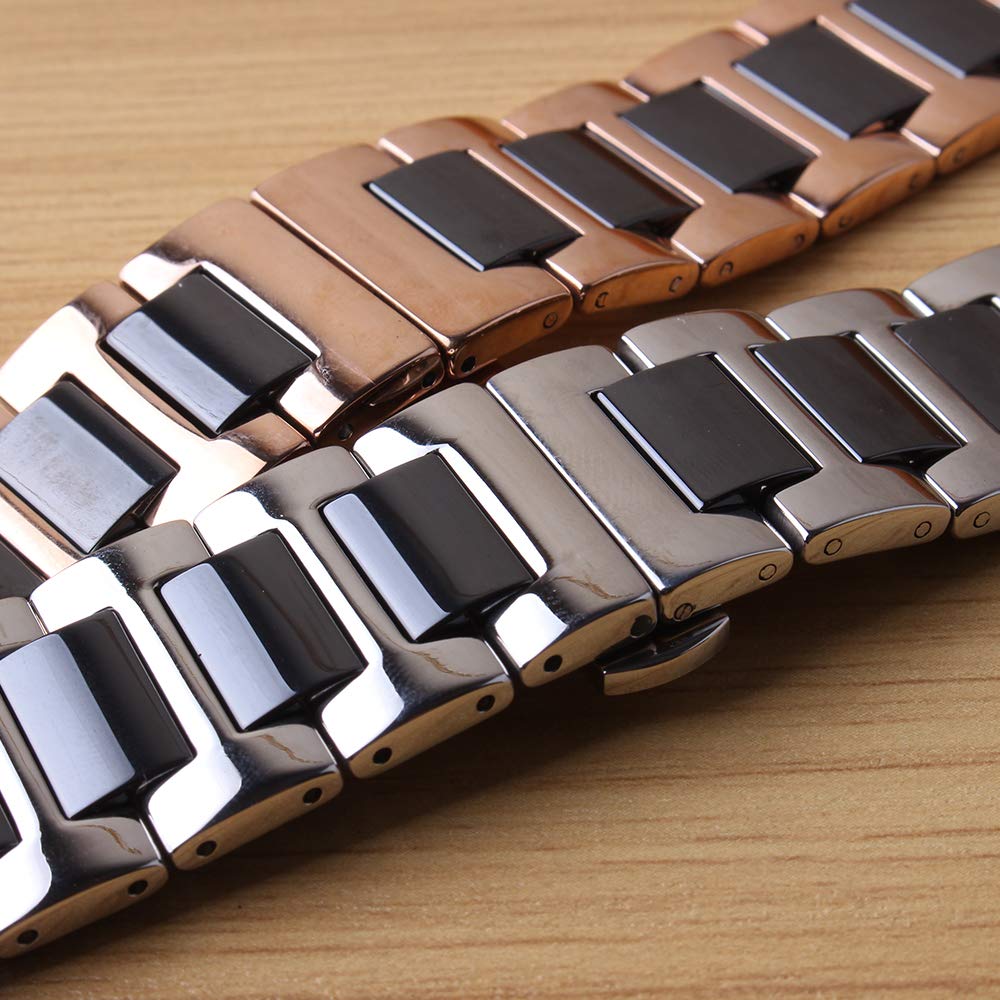 Ceramic + Stainless Steel Watchband Watch Straps Butterfly Buckle Bracelet 14mm 16mm 18mm 20mm 22mm Rosegold Metals