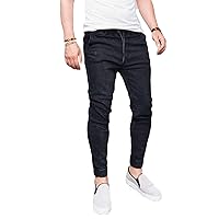 Andongnywell Men's Button-Down Stretch Jeans Man's Stretch Slim Fit Solid Color Jeans Stretchy Trousers