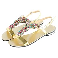 Summer Women Retro Sandals Lady Heel Peep Toe Shoes Beach Slipper Plus Size Gold 8.5