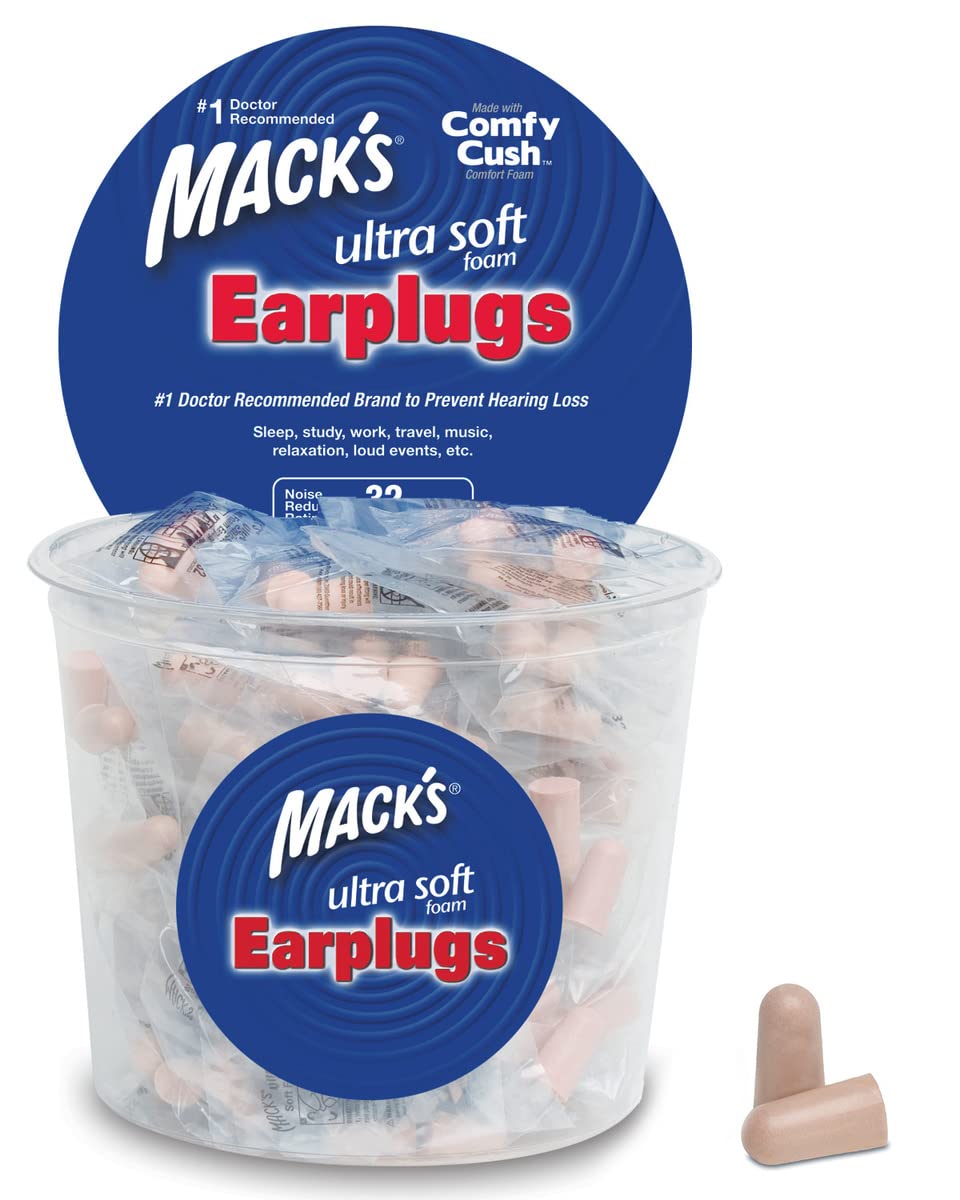 Mack's Ultra Soft Foam Earplugs, 100 Pair - 33dB Highest NRR, Comfortable Ear Plugs for Sleeping, Snoring, Travel, Concerts, Studying and Loud Noise