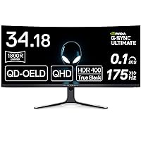 Alienware AW3423DW Curved Gaming Monitor 34.18 inch Quantom Dot-OLED 1800R Display, 3440x1440 Pixels at 175Hz, True 0.1ms Gray-to-Gray, 1M:1 Contrast Ratio, 1.07 Billions Colors - Lunar Light Alienware AW3423DW Curved Gaming Monitor 34.18 inch Quantom Dot-OLED 1800R Display, 3440x1440 Pixels at 175Hz, True 0.1ms Gray-to-Gray, 1M:1 Contrast Ratio, 1.07 Billions Colors - Lunar Light