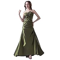 Olive Green Strapless Taffeta Lace Up Back Prom Dress With Bow Front