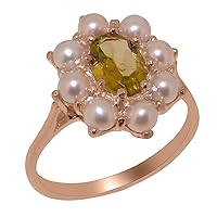 Rose 9k Gold Natural Peridot & Cultured Pearl Womens Cluster Ring - Sizes 4 to 12 Available