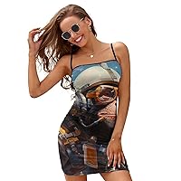 Space Gorilla Astronaut Slim Slip Dress for Women Sexy Mini Dress Backless Sundress Summer Dresses