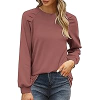 Long Shirts For Women Puff Sleeve Round Neck Pullover Top Solid Color Loose Casual Sweater Fuzzy Fleece 3 Piece