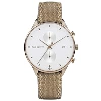 PAUL HEWITT Chrono Line White Sand - Men's Bronze Stainless Steel Chronograph with Stopwatch and Desert Canvas Strap, White Dial