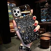 Bonitec Compatible with iPhone 13 Pro Max Mirror Case Glitter for Women Girly Bling Sparkle Luxury Gradient Cover with Rhinestone Shockproof Protective Glitter Case for iPhone 13 Pro Max, Black