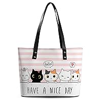 Womens Handbag Cat Pink Leather Tote Bag Top Handle Satchel Bags For Lady