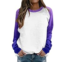 Outfits for Women Casual Gradient Solid Print Sweatshirts Top Long Sleeve Color Block Pullover Cinched Bottom