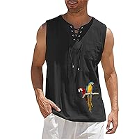 Men's Cotton Linen Tank Top Shirts Stylish Casual Sleeveless Lace Up Beach Hippie Tops Bohemian Renaissance Pirate Tunic