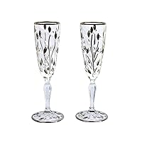 Italian Crystal Flowervine Champagne Flutes, Platinum Color, Set of 2, 6 Ounce Capacity, Modern Aesthetic, Exquisite Craftsmanship, Ideal for Home Bar, Special Occasions, Made In Italy