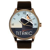 Vintage RMS Titanic White Star Line Steamship Poster Art Solid Brass 40 mm Collectible Watch