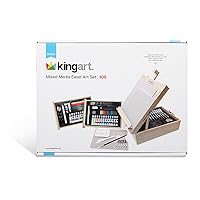 KINGART Wooden Easel Mixed Media Art Supplies Artist Painting and Drawing Kit, Adult Art Set with Acrylic Paint and Pencils, Sketch Book & Watercolor Paints, Professional Boxed Art Sets, 105 pc.