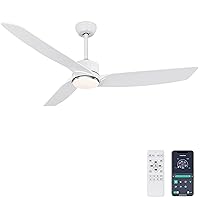 Ohniyou 56 Inch White Ceiling Fan with Lights, Modern 3 Blades Ceiling Fan with Remote/APP Control, Reversible DC Motor, Dimmable 3 CCT, Indoor Outdoor Ceiling Fan for Covered Patios Living Room