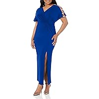 Alex Evenings Women's Plus Size Long Knot Dress with Embellished Short Sleeve