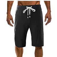 Men's Linen Shorts Open Bottom Flat Front Drawstring Elastic Waist Shorts Lightweight Sweat Shorts Lounge Shorts with Pockets