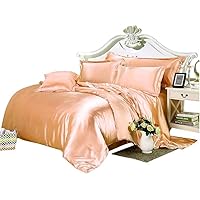 Silk Satin Comforter Set King Size All Season 5 Piece 500 GSM (Comforter + Flat Sheet + Fitted 19'' Deep + 2 Pillowcases) Comforter Sheet Set Wrinkle Fade Free Bedding Set Peach