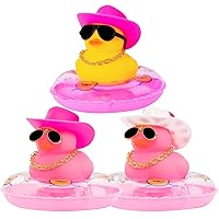 wonuu Swim Ring Rubber Ducks with Diamon/Plastic Sunglasses Necklace Cowboy Hat for Cars Dashboard Decorations Car Accessories Duck Car Ornament, Yellow+Pink+Pink