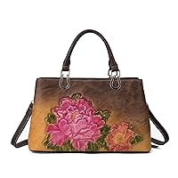 Genuine Leather Handbag Handmade Embossed Retro Luxury Women Shoulder Bag (Color: Brown, Size: 33.5x13.5x20cm)