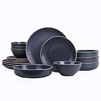 Stone Lain Lauren Modern Stoneware 16-piece Round Dinnerware Set, Plates and bowls Set, Dish set for 4, Charcoal