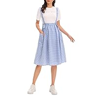 Milumia Women's Casual Striped A Line Suspender Skirt High Waist Flare Swing Midi Skirts