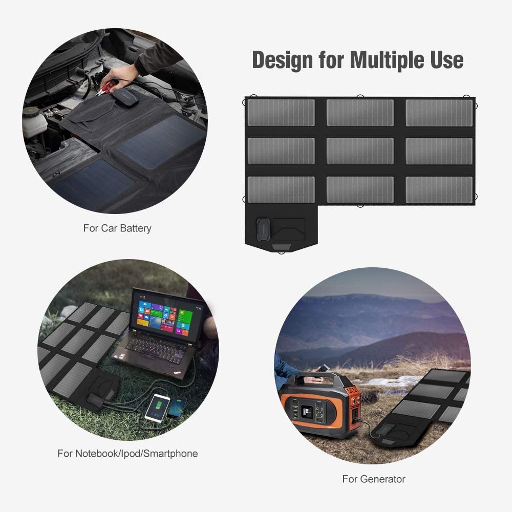 X-DRAGON 70W Monocrystalline Foldable Solar Panel (5V USB with Solar IQ + 18V DC+ Parallel Port) Water Resistant Charger for Portable Generator,car Battery,Cellphone, Tablet,and More (18V 70W)