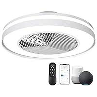 Ceiling Fan with Lights Remote Control,Dimmable Fan Lighting, 20'' Enclosed Bladeless Fan, Semi Flush Mount,2.4GHz Wi-Fi Bluetooth & App Controlled Works with Alexa and Google Assistant (Matte White)