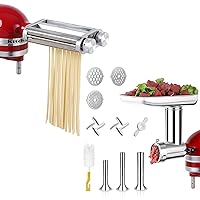 Pasta Maker & Meat Grinder Attachment Set for KitchenAid Stand Mixers, All Durable Stainless Steel, Dishwasher Safe