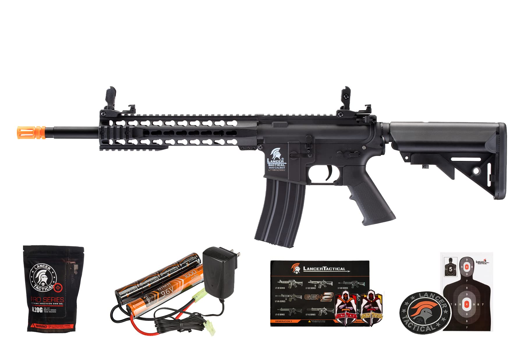 Lancer Tactical Generation 2 Airsoft M4 AEG Gen 2 with Carbine Airsoft AEG 10'' Rail, Battery & Charger Included -Color Black/Tan