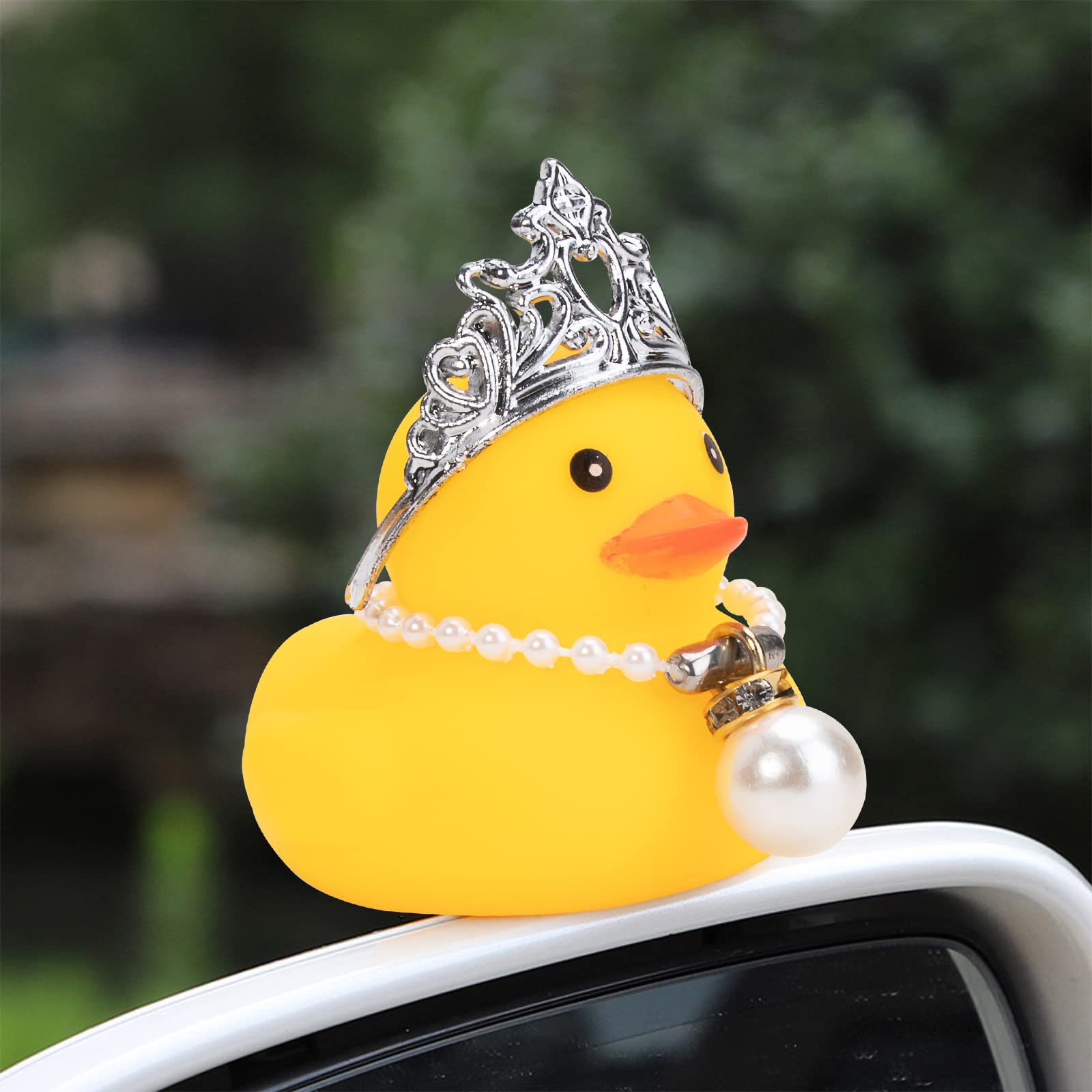 wonuu Swim Ring Rubber Ducks with Cowboy Hat/Crown Sunglasses Necklace for Cars Dashboard Decorations Car Accessories Duck Car Ornament, Pink+Queen