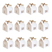 House Shaped Gift Boxes 12 PCS Cookie Boxes with Bow Ribbons Kraft Paper Biscuit Boxes for Gift Giving Fancy Baked Goods Gift Boxes Small Gift Boxes Cookie Gift Box for Birthday Valentine's Day White