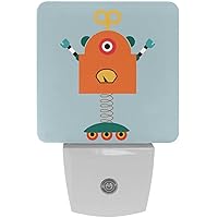 Vintage Funny Cartoon Robot Night Light (Plug-in), Smart Dusk to Dawn Sensor Warm White LED Nightlights for Hallway Bedroom Kids Room Kitchen Hallway, 2 Packs