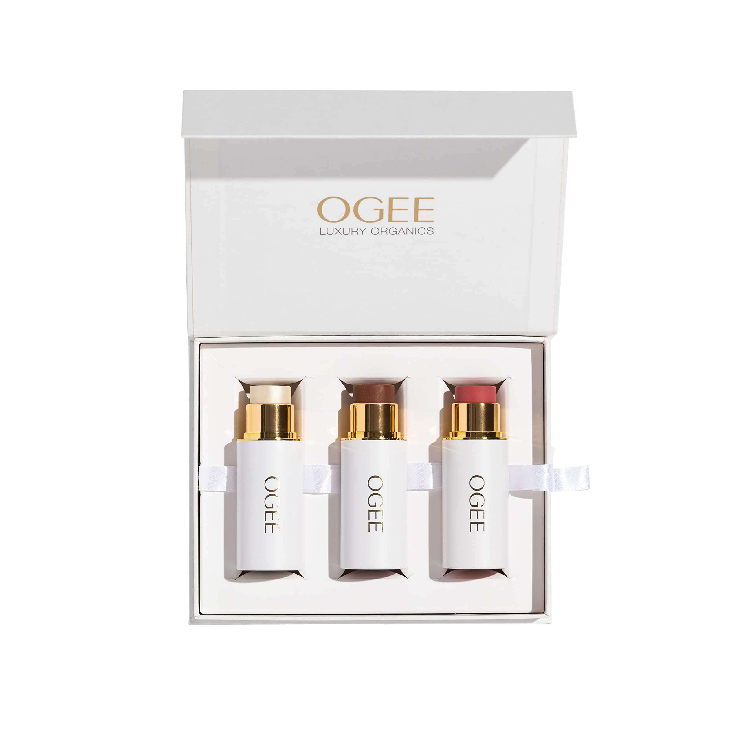 Ogee Face Stick Trio - Contour Stick Makeup Collection - Certified Organic Bronzer, Blush Stick, and Highlighter Stick for a Flawless Look