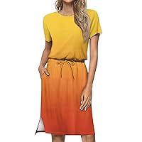Dresses for Women 2024, Women's Lashionable Loose Fitting Casual Printed Short Sleeved Drawstring, S, XXL
