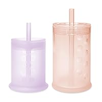 Olababy Silicone Training Cup with Straw Lid Bundle 5oz Lilac + 9oz Coral