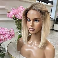13X4 Short Blonde Highlight Wig Human Hair 13X6 HD Lace Front Wig Women's Transparent Lace Front Wig