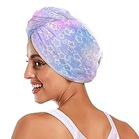 Microfiber Hair Towel Drying for Women Men,Colorful Pink Sky Stars Super Soft Absorbent Hair Turban with Button 2 Pack, Large Head Towels Wrap Quick Dry for All Hair Style