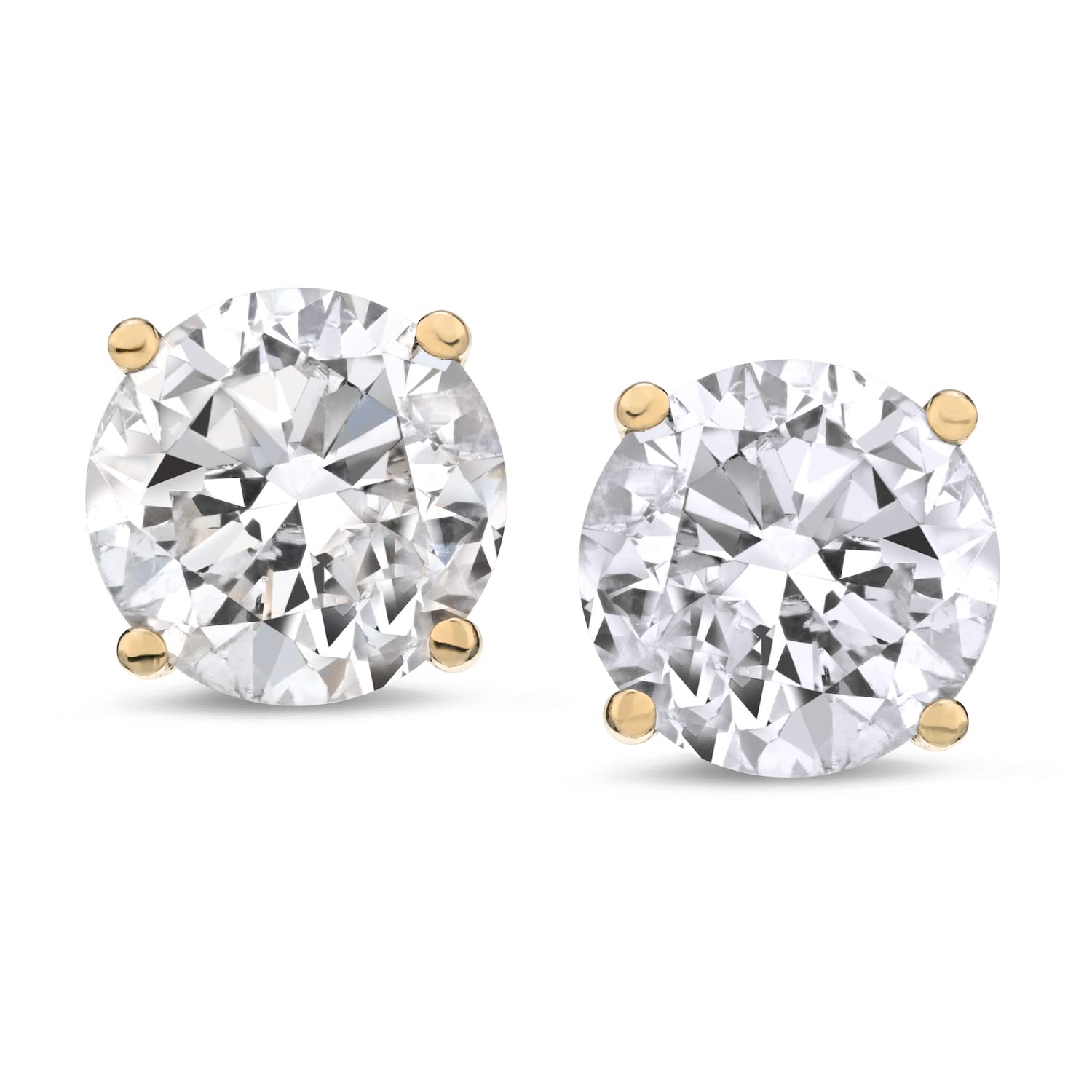 Amazon Collection Certified 14k Gold Round-Cut Diamond Stud Earrings (1/4-2 cttw, K-L Color, I1-I2 Clarity)