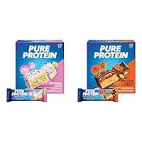 Pure Protein Birthday Cake and Chocolate Peanut Caramel Protein Bars, 20g Protein, 190-200 Calories, Gluten Free, 12 Count