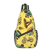 Sling Backpack,Travel Hiking Daypack Car And Bicycle Print Rope Crossbody Shoulder Bag