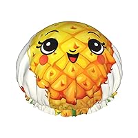 Pineapple Print Shower Caps for Women Reusable Bath Caps Double Layer Waterproof Hair Cap with EVA Lining Soft Comfortable Bath Hat for all Hair Types