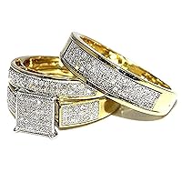 His & Her 14K Yellow Gold Plated Simulated Diamond Studded Wedding Trio Ring For Men's & Women's