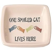 PetRageous 12010 One Spoiled Cat Rectangular Cat Saucer Bowl 2.5-Ounce Capacity with 5-Inch Width for Small Cats and Large Cats, Natural